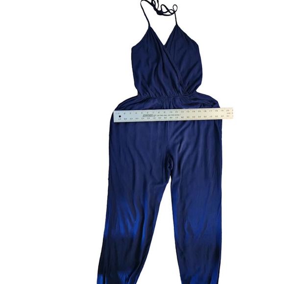Lulus Blue halter top jumpsuit with pockets and wrap top size medium - Picture 6 of 10